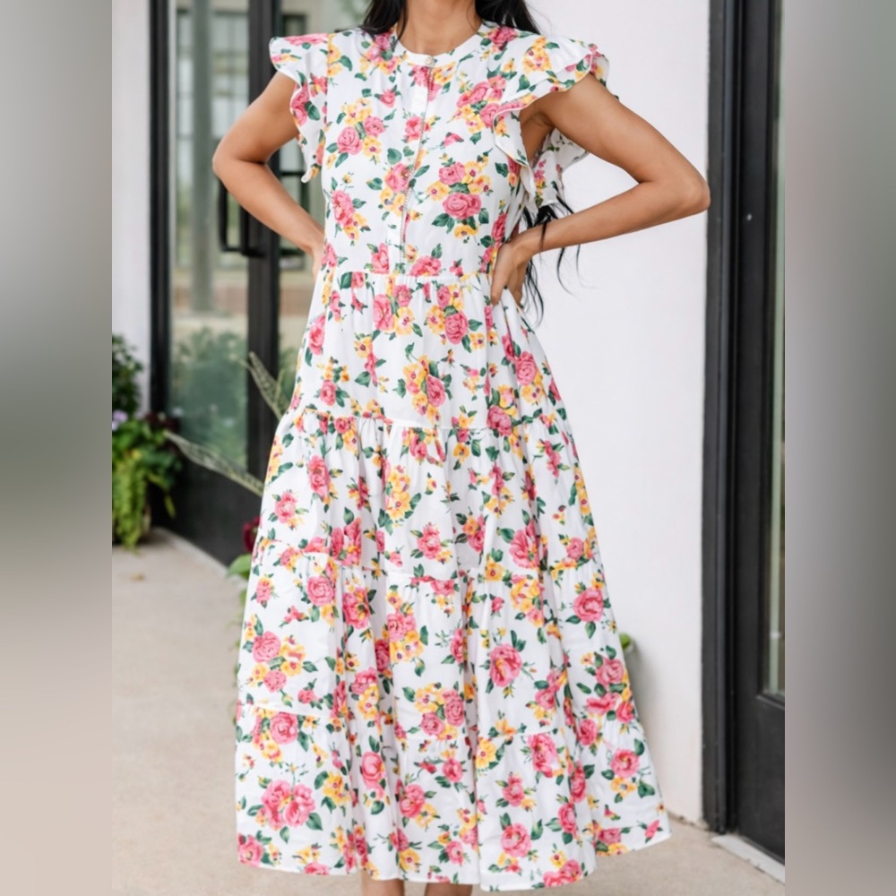 Olivaceous Pink and Yellow Floral Dress